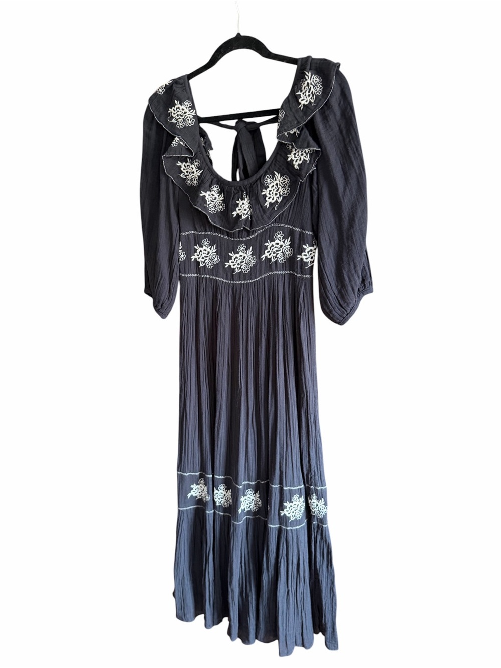 FREE PEOPLE Lovers Lane Maxi Dress Black Embroidered S - Picture 6 of 13